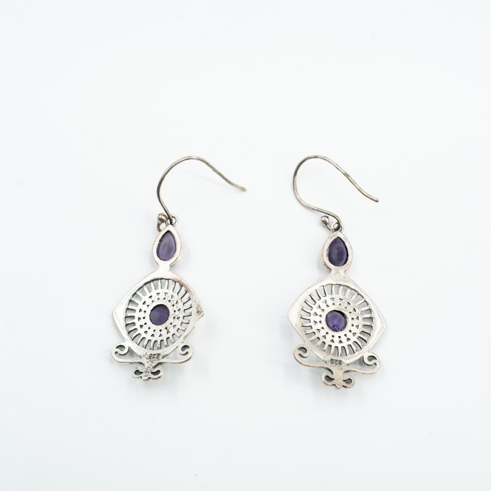 Cercei rotunzi picatura pietre naturale Argint