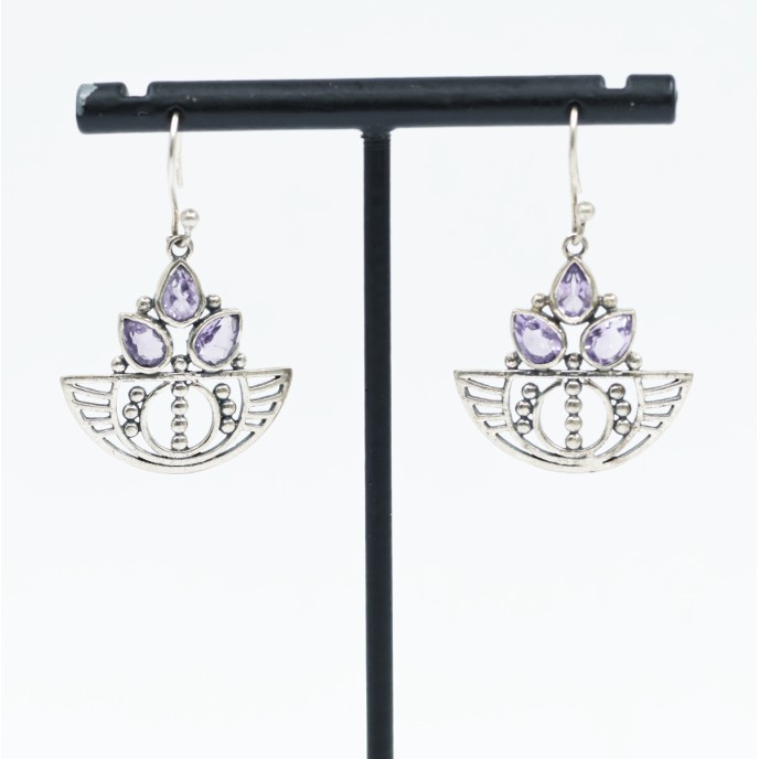 Cercei lungi barcuta piatra naturala Argint