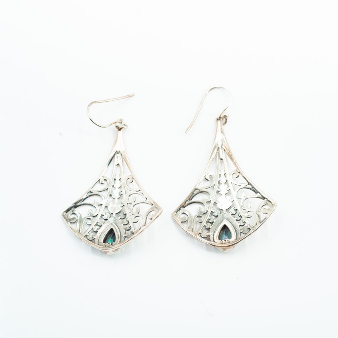 Cercei model fusta pietre naturale Argint