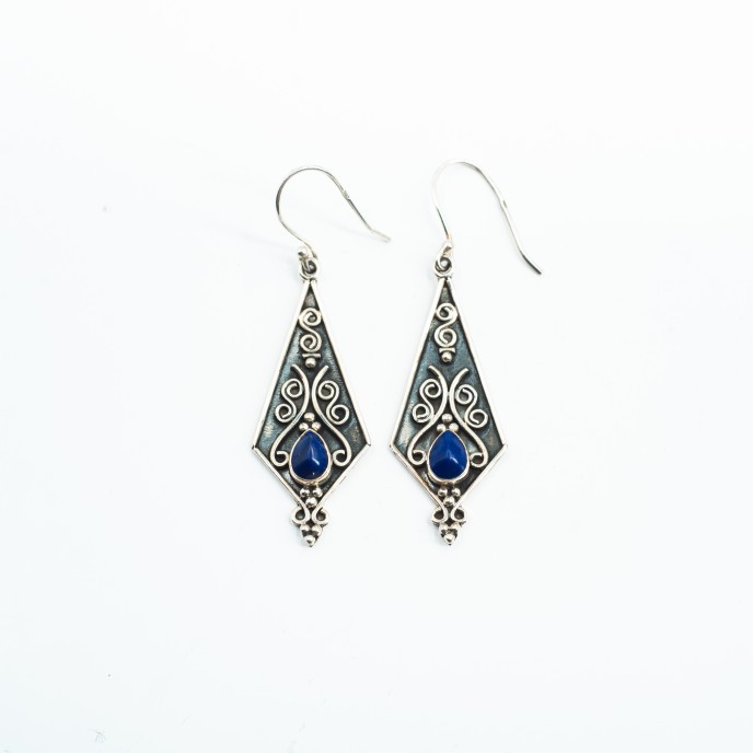 Cercei romb broderie pietre naturale Argint