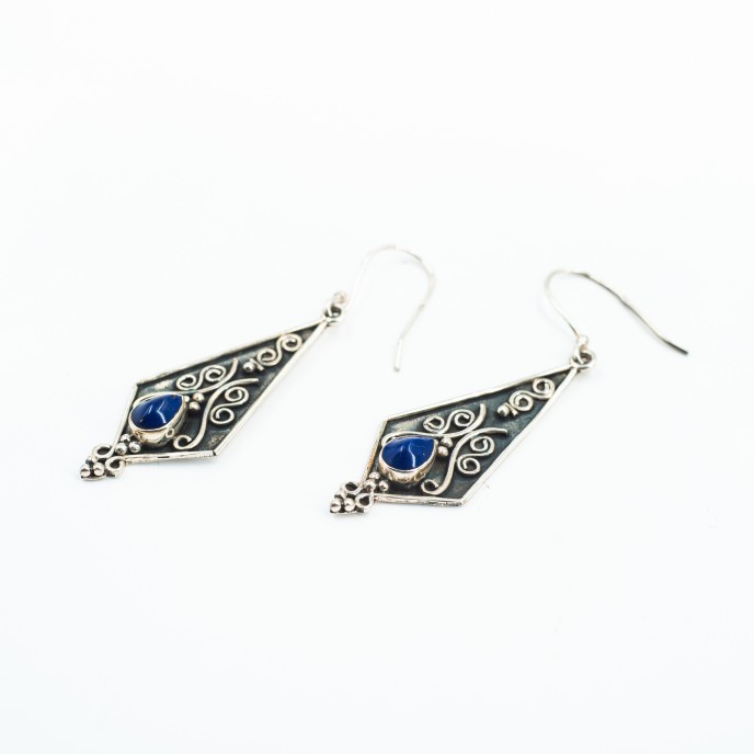 Cercei romb broderie pietre naturale Argint