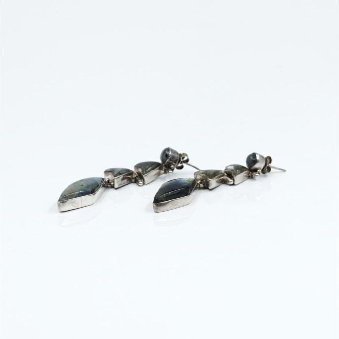 Cercei lungi romb pietre naturale L Argint