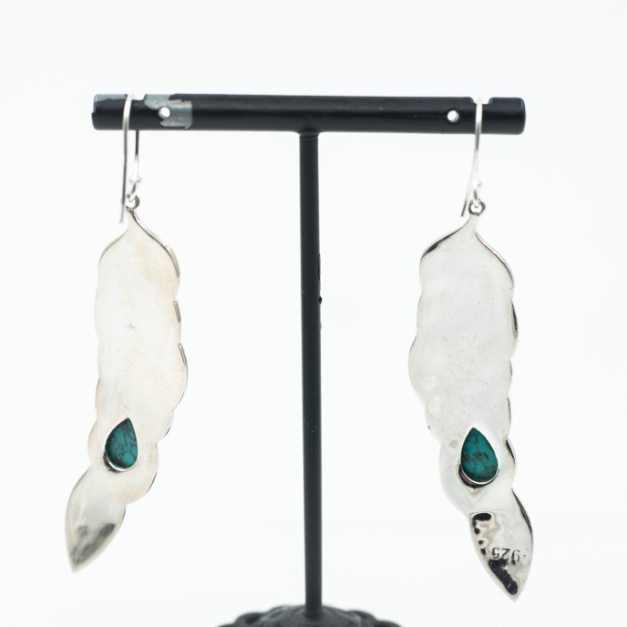 Cercei lungi pana pietre naturale Argint