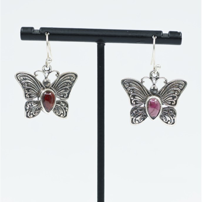 Cercei lungi fluture piatra naturala Argint