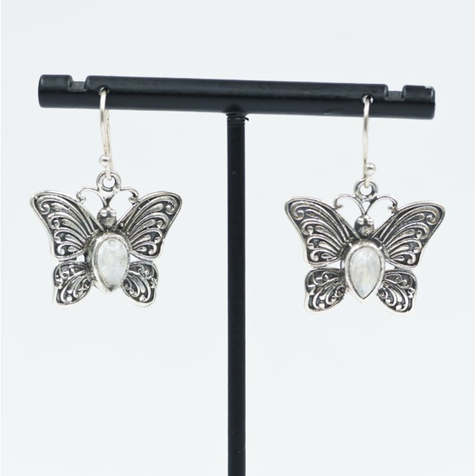 Cercei lungi fluture piatra naturala Argint