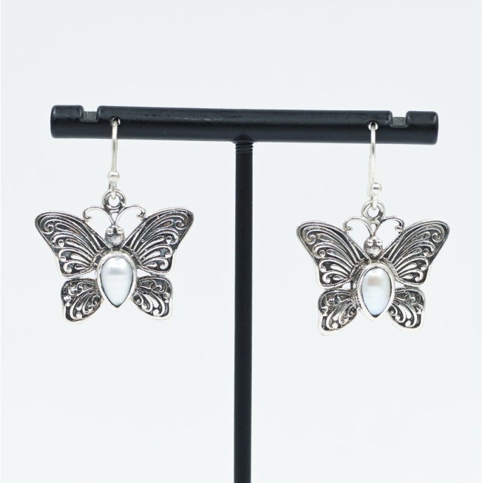 Cercei lungi fluture piatra naturala Argint