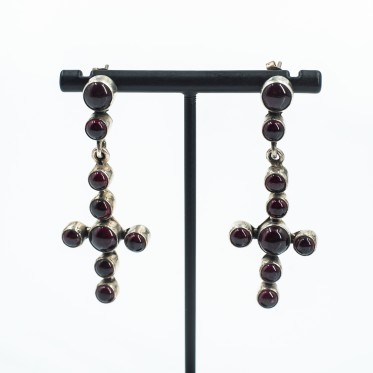 Cercei lungi cruce pietre naturale Argint