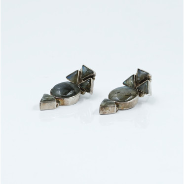 Cercei lungi geometrici pietre naturale L Argint