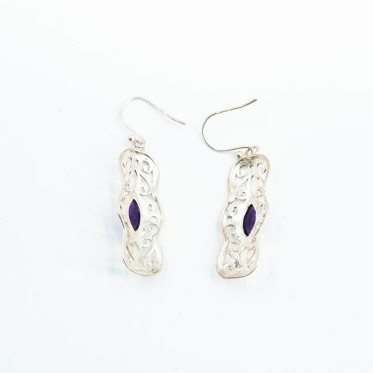 Cercei dreptunghiulari broderie pietre naturale Argint