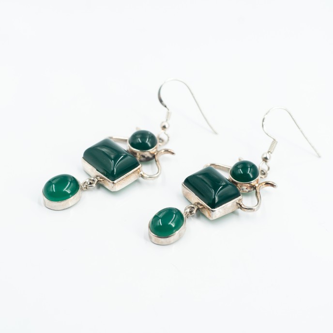 Cercei lungi geometrici pietre naturale Argint