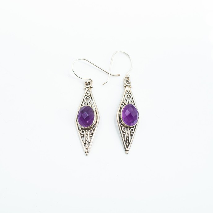 Cercei lungi romb pietre naturale Argint