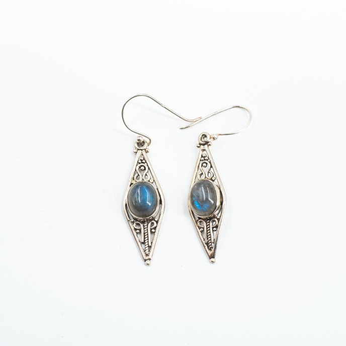 Cercei lungi romb pietre naturale Argint