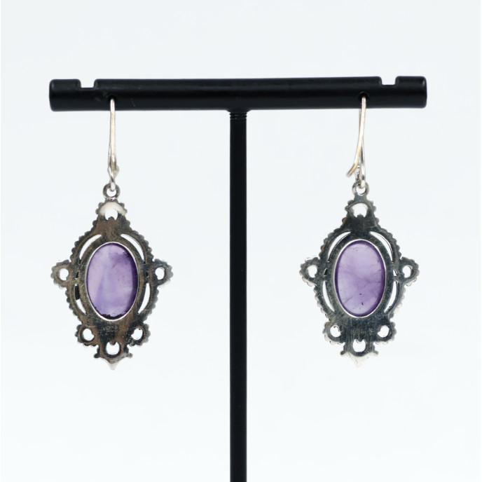 Cercei lungi piatra naturala ovala caboson Argint