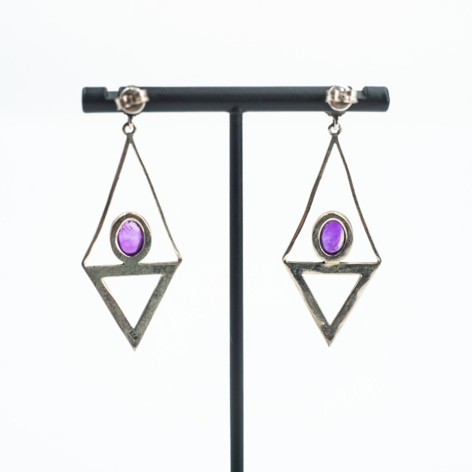 Cercei lungi triunghi pietre naturale Argint