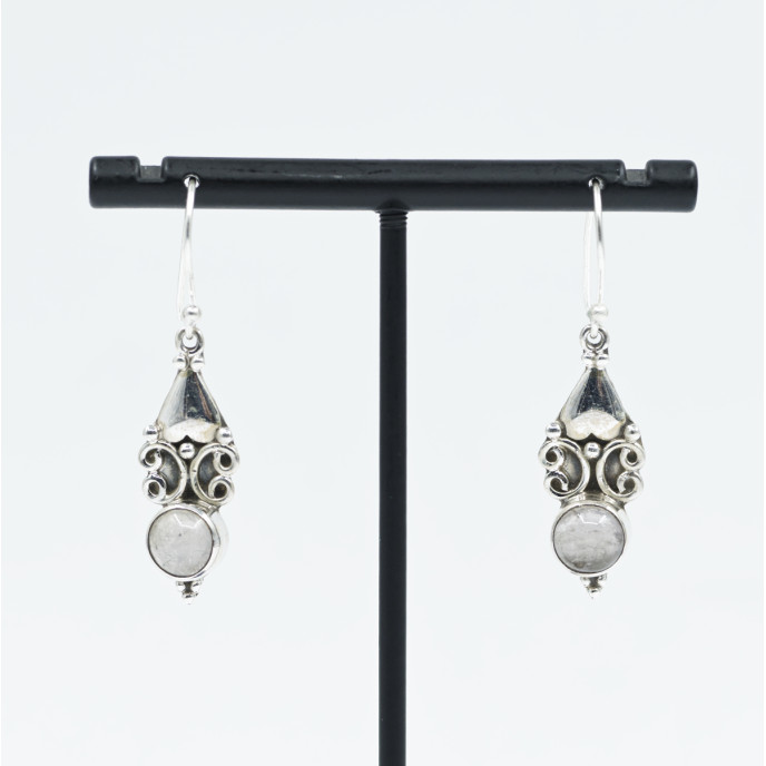 Cercei lungi doua semicercuri piatra naturala Argint