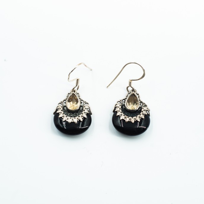 Cercei barcuta onix pietre naturale Argint