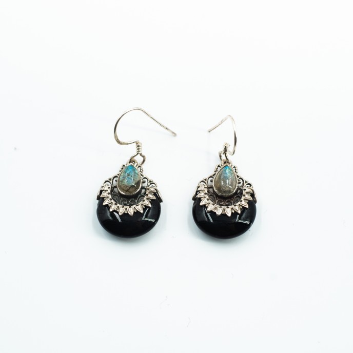 Cercei barcuta onix pietre naturale Argint