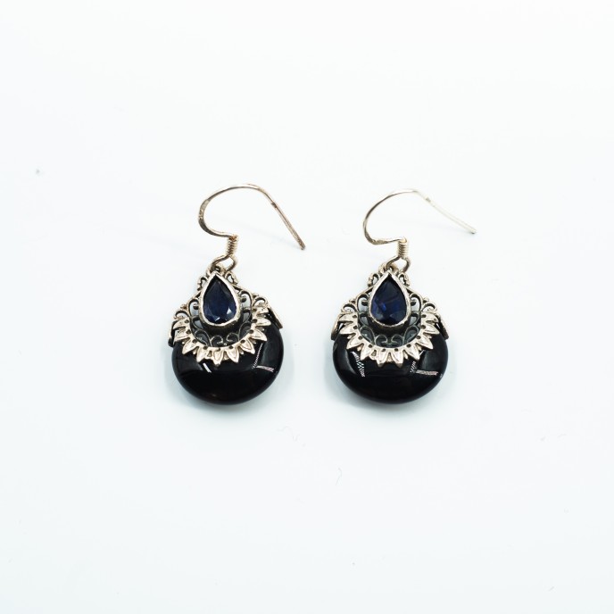 Cercei barcuta onix pietre naturale Argint