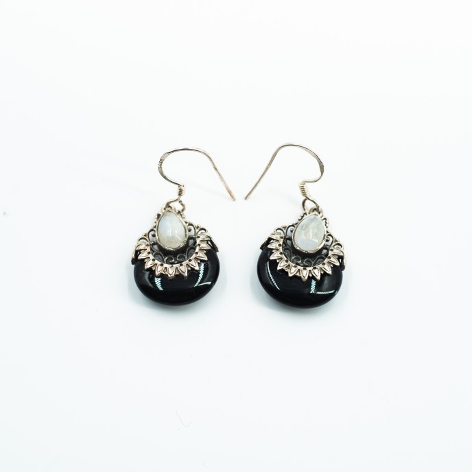 Cercei barcuta onix pietre naturale Argint