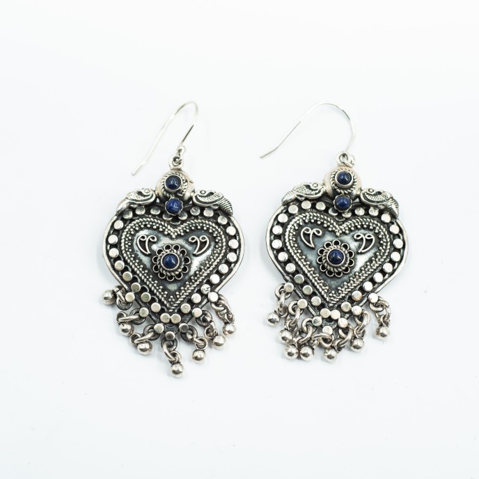 Cercei inima ciucuri pietre naturale Argint