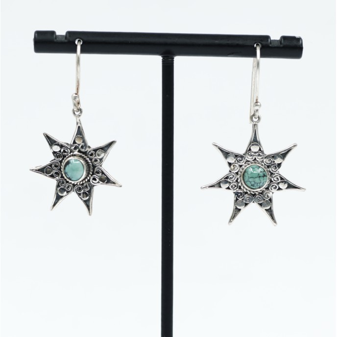 Cercei lungi stea piatra naturala Argint