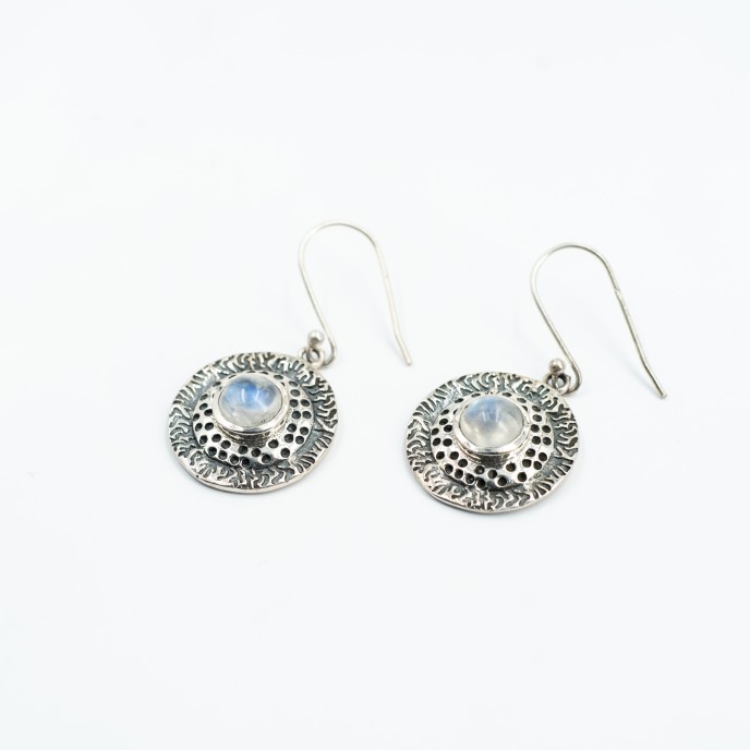 Cercei rotunzi disc pietre naturale Argint