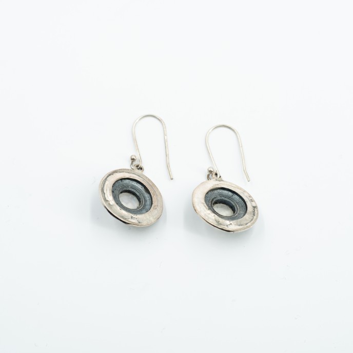 Cercei rotunzi disc pietre naturale Argint