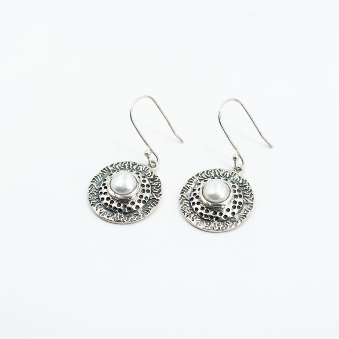 Cercei rotunzi disc pietre naturale Argint