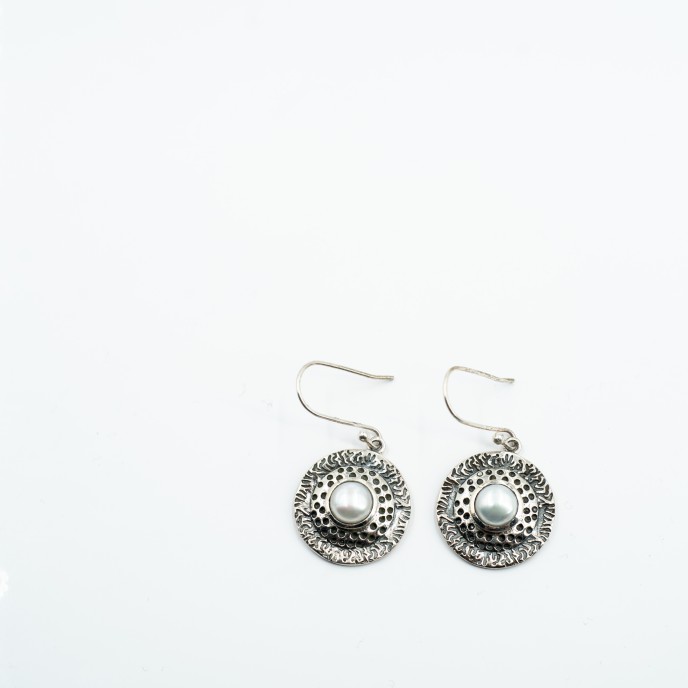 Cercei rotunzi disc pietre naturale Argint