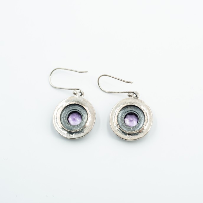 Cercei rotunzi disc pietre naturale Argint