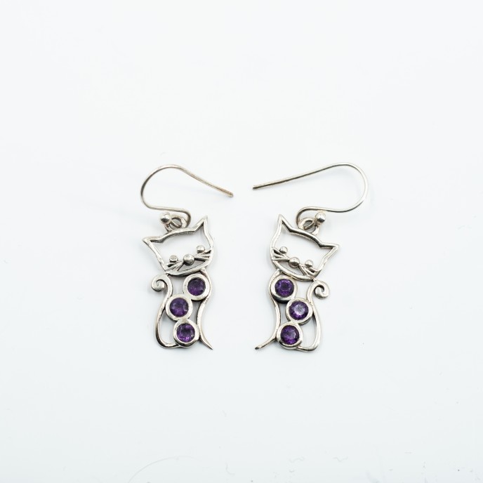 Cercei lungi pisicuta pietre naturale Argint