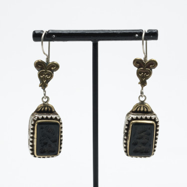 Cercei Afgani dreptunghiulari onix barbat Argint