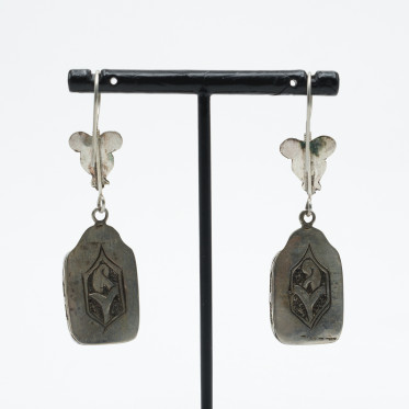 Cercei Afgani dreptunghiulari onix barbat Argint