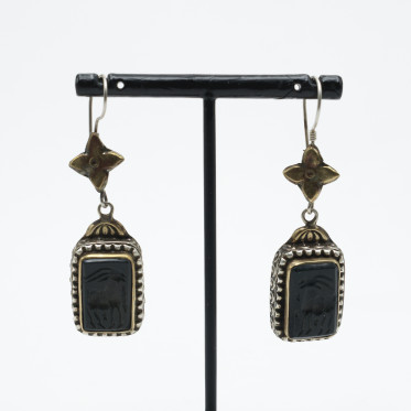 Cercei Afgani dreptunghiulari onix capricorn Argint