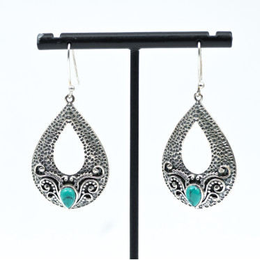 Cercei picatura hammered turcoaza Argint