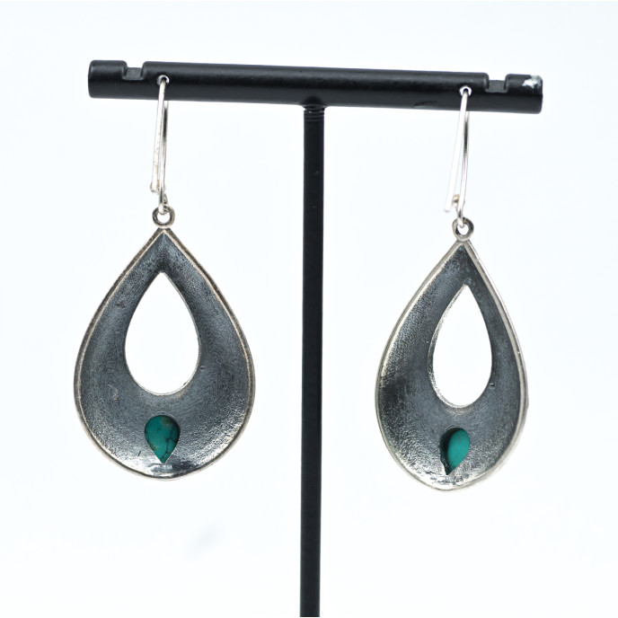 Cercei picatura hammered turcoaza Argint