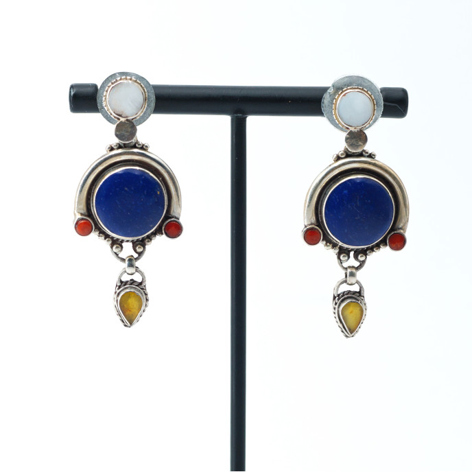 Cercei Nepal banut picatura lapis Argint
