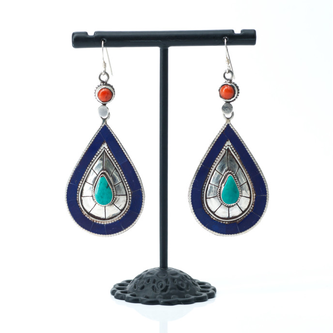 Cercei Nepal picatura lapis turcoaza Argint