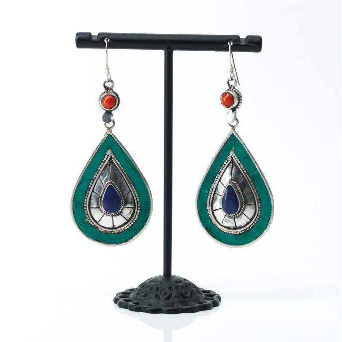 Cercei Nepal picatura turcoaze lapis Argint