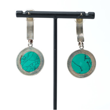 Cercei Nepal disc sidef turcoaza Argint