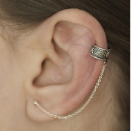 Cercei earcuff cu lant soare Argint