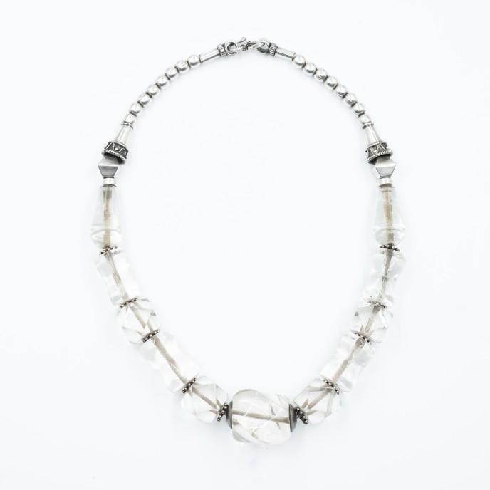 Colier cuarz de stanca tubular-oval Argint