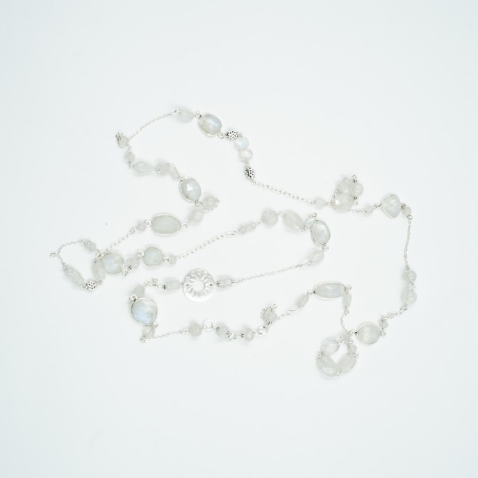 Lant multi pietre piatra-lunii 124cm Argint