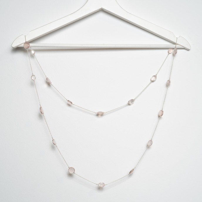 Lant multi pietre cuarz-roz 138cm Argint
