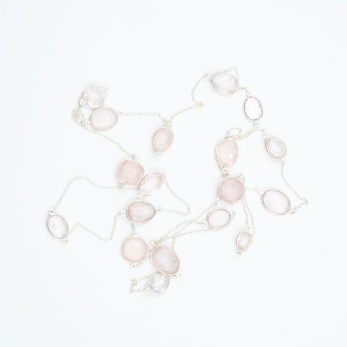 Lant multi pietre cuarz-roz 138cm Argint