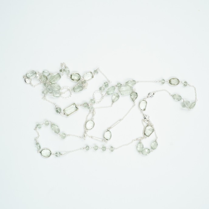 Lant multi pietre cuarz-lamaie 148cm Argint