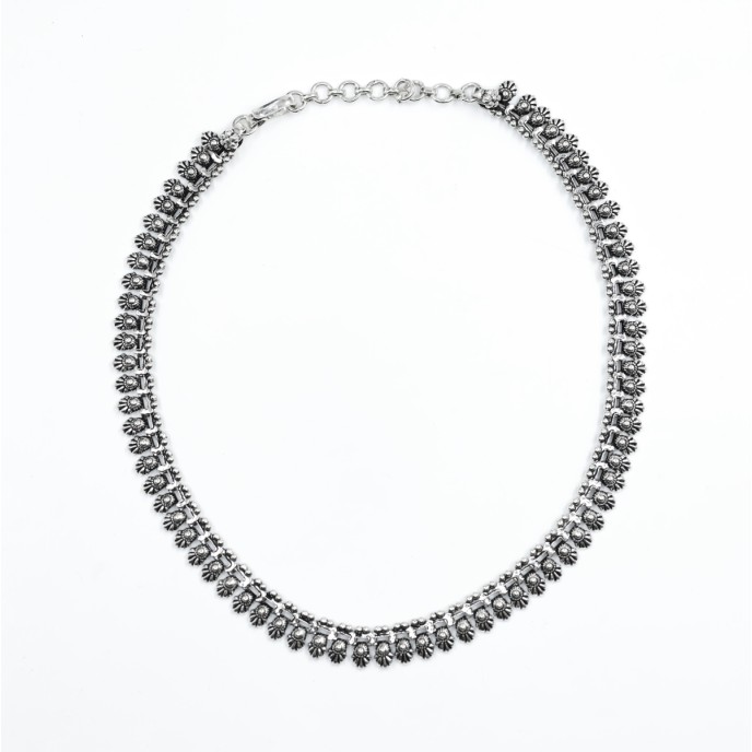 Colier etnic flori India Argint