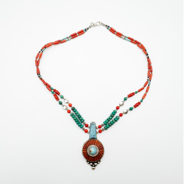 Colier Nepal soare coral turcoaza Argint