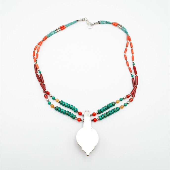 Colier Nepal soare coral chihlimbar Argint