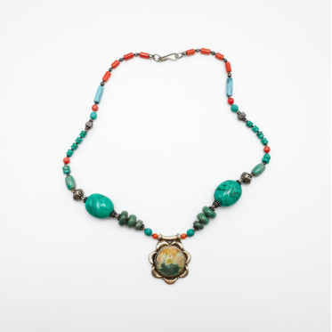 Colier Nepal pandantiv floare Argint